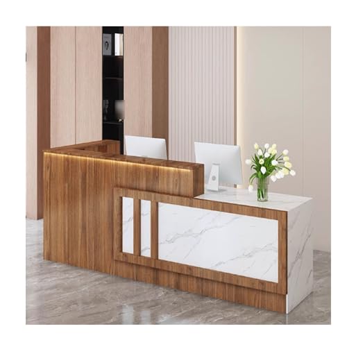 Eleganter L-förmiger Empfangstisch für Büro & Salon, Walnussholz-Finish, stilvolle Fronttheke mit Deflektor, rechte Seite, Design 120 cm Eleganter L-förmiger Empfangstisch für Büro & Salon, Walnussholz-Finish, stilvolle Fronttheke mit Deflektor, rechte Seite, Design 120 cm von Generisch