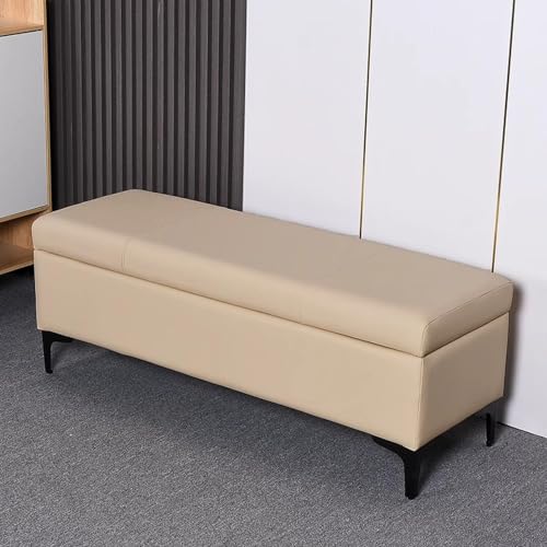 Eleganter Leder-Ottomane mit gepolstertem Sitz, stilvolles Metallbein-Design, perfekt für Schlafzimmer, Eingangsbereich oder Fußbett, vielseitige Möbellösung. von Generisch