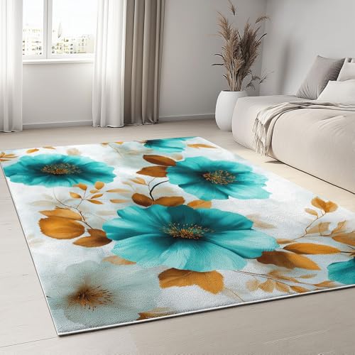 Eleganter Luxus Teppich Wohnzimmer 140 x 200 cm Waschbarer Kurzflor Rutschfester Teppich, Retro-Blumen Blätter Pflanzen Ultraweicher Teppiche Pflegeleicht Für Flur Schlafzimmer Esszimmer Kinderzimmer Eleganter Luxus Teppich Wohnzimmer 140 x 200 cm Waschbarer Kurzflor Rutschfester Teppich, Retro-Blumen Blätter Pflanzen Ultraweicher Teppiche Pflegeleicht Für Flur Schlafzimmer Esszimmer Kinderzimmer von Generisch