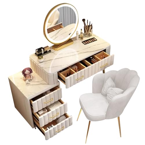 Eleganter Schminktisch mit Schubladen, 3 Farben, Beleuchtung, Schminktisch für Mädchen und Frauen, weißer Schminktisch für Schlafzimmer und Wohnzimmer (80 cm) von Generisch