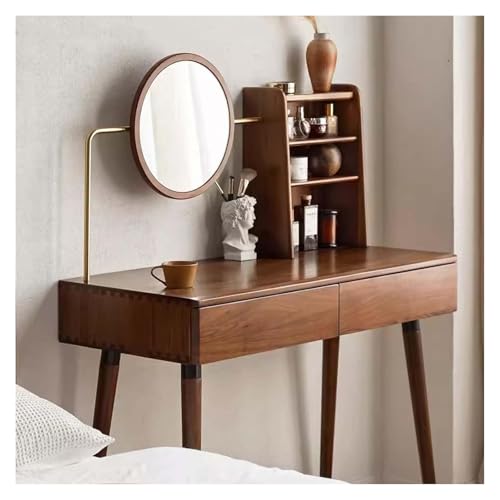 Eleganter Schminktisch mit Spiegel – Stilvoller Schminktisch für Schlafzimmer mit 2 großen Schubladen und offenem Regal (78,7 x 45,7 x 129,5 cm) – perfekt für Heimdekoration und Nization. von Generisch