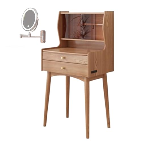 Eleganter Schminktisch mit Spiegel und Lichtern, kompakter Schminktisch mit Schubladen und Regalen, Schminktisch mit integrierter Steckdose, 3 Farb-Beleuchtungsmodi für kleine Räume und Schlafzimmer von Generisch