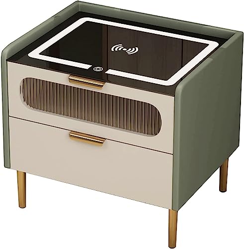 Eleganter Smart Nachttisch Kabellose Ladestation mit 2 Schubladen, Nachttisch aus Holz mit LED-Beleuchtung Eleganter Smart Nachttisch Kabellose Ladestation mit 2 Schubladen, Nachttisch aus Holz mit LED-Beleuchtung von Generisch