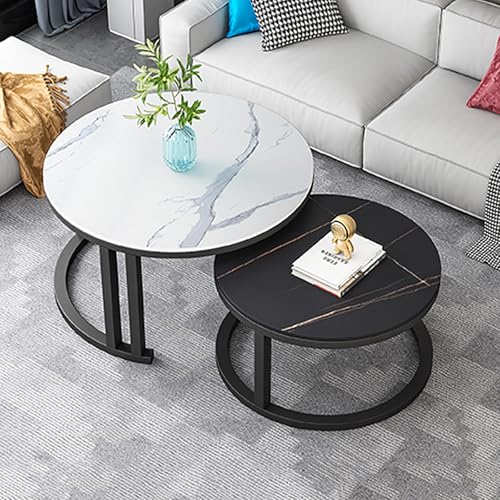 Eleganter runder Couchtisch, 2er-Set, Marmor-Satztische für Wohnzimmer und Heimbüro, stilvolle Beistelltische, moderne Dekoration, vielseitiges und platzsparendes Design von Generisch