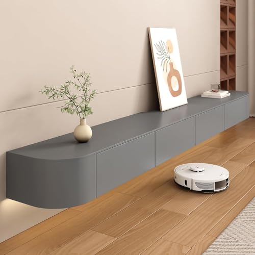 Eleganter schwarzer TV-Ständer zur Wandmontage, schwebendes Massivholz-Design mit 2 Schubladen, 220 cm, Aufbewahrungsregal für Wohnzimmer oder Schlafzimmer, moderne TV-Konsolenmöbel Eleganter schwarzer TV-Ständer zur Wandmontage, schwebendes Massivholz-Design mit 2 Schubladen, 220 cm, Aufbewahrungsregal für Wohnzimmer oder Schlafzimmer, moderne TV-Konsolenmöbel von Generisch