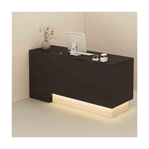 Eleganter schwarzer Travertin-Empfangstisch mit Schubladen, 140 cm, stilvolle Bürotheke für Schönheitssalons, Einzelhandelsgeschäfte und Eingänge, modernes funktionales und schickes Design von Generisch