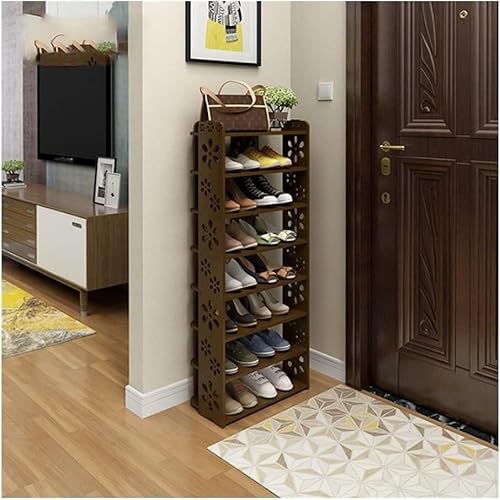 Elegantes schmales Schuhregal, großes Fassungsvermögen, 8-stöckiger Eingangsbereich, Aufbewahrungsschrank (26 x 25 x 51 cm), dunkelbraunes geschnitztes Design, perfekt für den Flur. von Generisch
