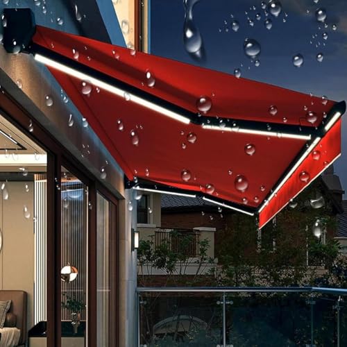 Elektrisch einziehbare Markise mit LED-Licht – vollautomatischer Sonnenschutz, Aluminiumrahmen für Außenbereich, Terrasse, Balkon, Hof, Geschäft, Rot, 3 x 2 m Elektrisch einziehbare Markise mit LED-Licht – vollautomatischer Sonnenschutz, Aluminiumrahmen für Außenbereich, Terrasse, Balkon, Hof, Geschäft, Rot, 3 x 2 m von Generisch