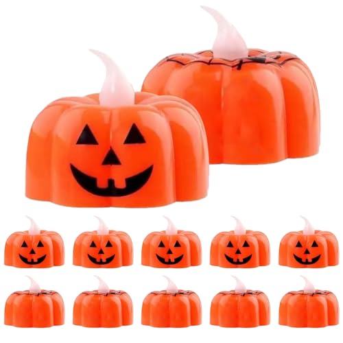Elektrische Kerzen - Flackernde Halloween Kürbis LED Kerzen Deko | 12 Stück Batteriebetriebene Für Garten Verlobung Dinner Erntedankfest Hochzeit von Generisch