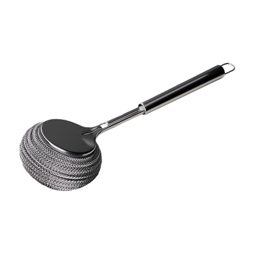 Elektrische ReinigungsbüRste Klein Stahlwolle-Schrubber, Mehrzweck-Schrubber aus Edelstahl mit langem Griff, Edelstahl-Reiniger, Bürstenkopf für Geschirr, Töpfe, Pfannen, (Silver, One Size) von Generisch