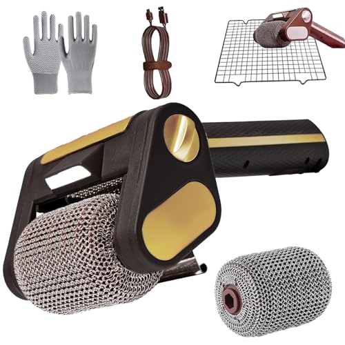 Elektrischer bürstenloser Grillreiniger, BBQ Power Brush zur Grillreinigung, Elektrischer Grillreiniger mit LED, Abnehmbare Edelstahltrommel für Outdoor-Grills (Schwarz) von Generisch