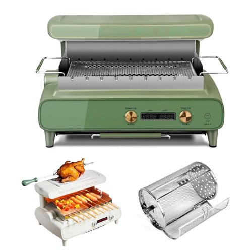 Elektrogrill, automatische Rotation, rauchfreier Grillautomat,1500W elektrische Grillplatte mit 6-stufiger Hitzeeinstellung und 360°-Drehung,inklusive Tropfschale,for Partys(Green) von Generisch