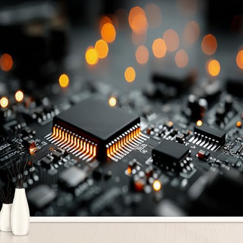 Elektronik Schaltung Computer Tapete Selbstklebende Fototapete Computerchip CPU Tapeten Technologie Wandtapete Vinyl Wasserdicht Wandaufkleber für Wohnzimmer Schlafzimmer Küchen 250x175 cm von Generisch