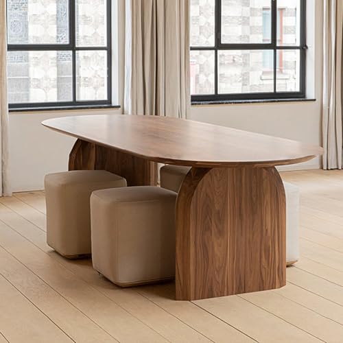 Elliptischer Esstisch für 6 Massivholz, Standardhöhe, keine Stühle im Lieferumfang enthalten (Walnussholz-Finish 150 x 70 cm) - Elegantes Design für moderne Esszimmer von Generisch