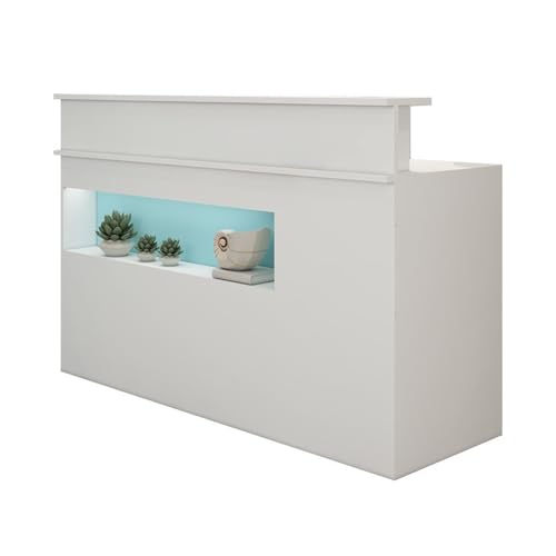 Empfangs-Des, L-förmige Rezeptions-Theke mit Ausstellungsregal und unteren Schubladen, stehender Einzelhandels-Checout-Thekentisch (warmweiß, 1,4 x 49,8 x 99,8 cm) von Generisch