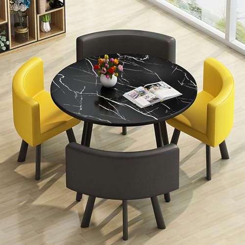 Empfangstisch Verhandlungstisch Quadratisch/Runder Esstisch mit 4 Stühlen Konferenzraum Set Business Combo Schwarz Ideal für Wohnzimmer & Lounge Vielseitige Größe von Generisch