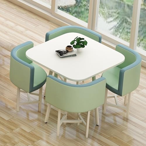 Empfangstisch Verhandlungstisch Quadratisch/Runder Esstisch mit 4 Stühlen Konferenzraum Set Business Combo für Wohnzimmer Salon Stilvoll Blau One Size von Generisch
