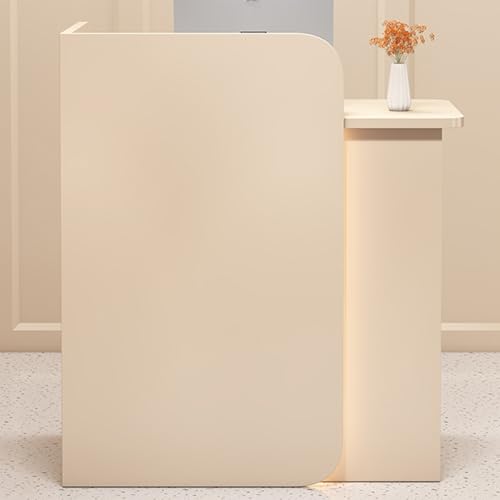 Empfangstisch mit Bogenblech-Design, abschließbare Schublade und Kabeldurchführung, 100 cm großer Thekentisch für Büro oder Firmenlobby, Beige von Generisch