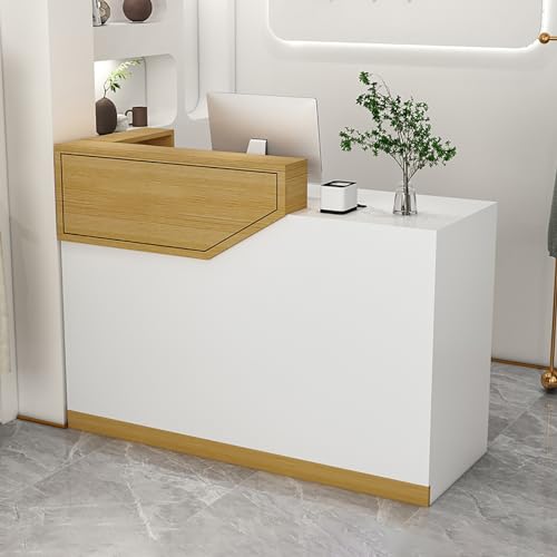 Empfangstisch mit Schubladen & Abschließbaren Schränken Büro Thekentisch für Kliniken Friseursalons & Geschäfte Stilvolles Gelb Design (120 x 45 x 100 cm) von Generisch