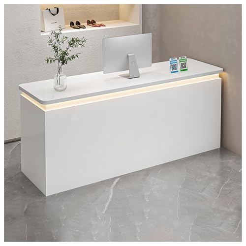 Empfangstisch mit Schubladen und Regalen, Marmor-Lobbytisch mit Sichtschutz, für Salon-Empfangsbereich, Kassiererstation (A2, 150 cm) von Generisch