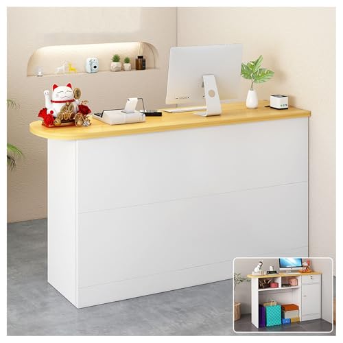Empfangstisch mit Schubladen und Steckdosen, stilvoller Schreibtisch für Salon, Lobby, Kasse, Schönheitssalon (Holzmaserung und Weiß, 100 cm) von Generisch