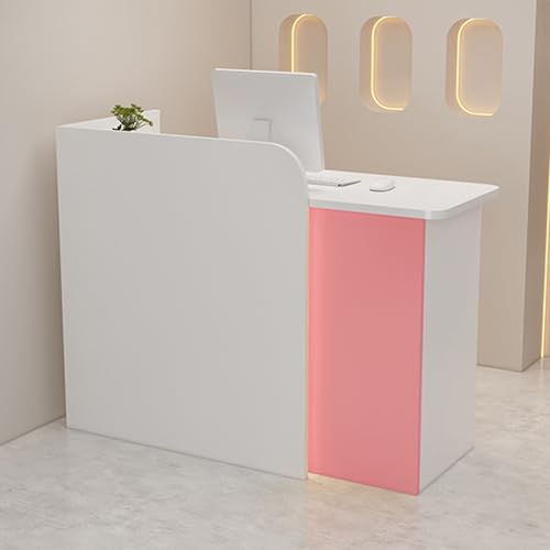 Empfangstisch mit abschließbarer Schublade – Weiß & Rosa Verhandlungstisch für Büro Schönheitssalon & Registrierkasse – Stilvolle Computermöbel 80x50x100cm von Generisch