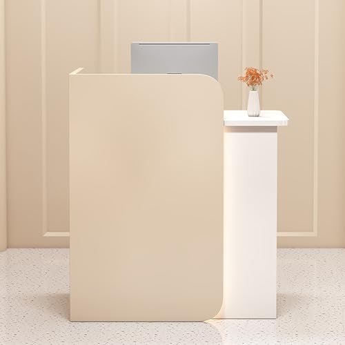 Empfangstresen aus Holz mit Schubladen und Schrank - Büro Empfangsheke für Geschäfte, Hotels und Besprechungsräume Beige & Weiß Rechte Seite 100 × 45 × 100 cm von Generisch