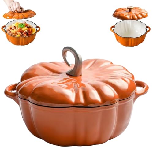 Enameled Cast Iron Dutch Oven, Pumpkin Dutch Oven with Lid Covered Stockpot, 4-Quart Cookware Set, Serves 3-5, for Braising, Stews, Roasting, Halloween and Thanksgiving Decor Gift (Orange-A,7.9 in) von Generisch