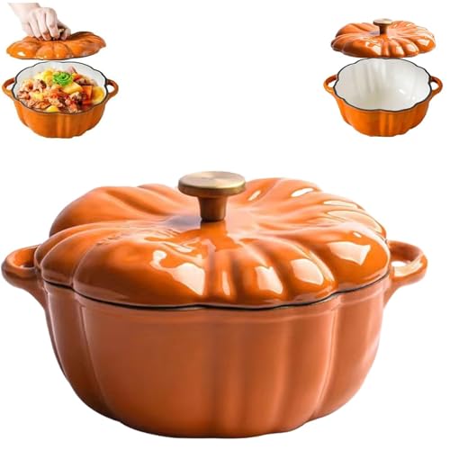 Enameled Cast Iron Dutch Oven, Pumpkin Dutch Oven with Lid Covered Stockpot, 4-Quart Cookware Set, Serves 3-5, for Braising, Stews, Roasting, Halloween and Thanksgiving Decor Gift (Orange-B,6.2 in) von Generisch