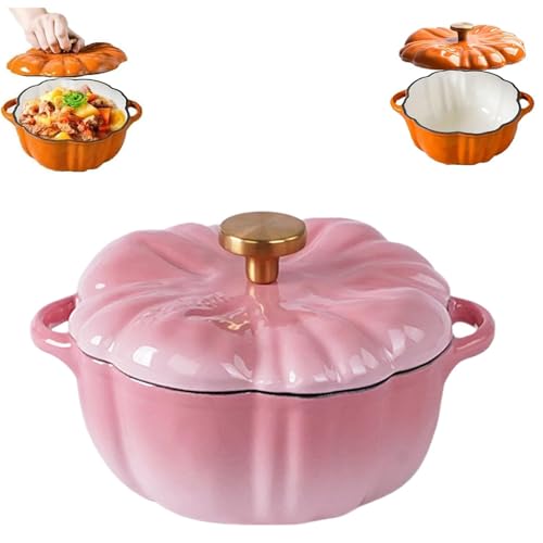 Enameled Cast Iron Dutch Oven, Pumpkin Dutch Oven with Lid Covered Stockpot, 4-Quart Cookware Set, Serves 3-5, for Braising, Stews, Roasting, Halloween and Thanksgiving Decor Gift (Pink,7.9 in) von Generisch