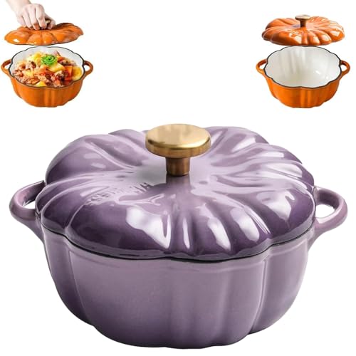 Enameled Cast Iron Dutch Oven, Pumpkin Dutch Oven with Lid Covered Stockpot, 4-Quart Cookware Set, Serves 3-5, for Braising, Stews, Roasting, Halloween and Thanksgiving Decor Gift (Purple-B,6.2 in) von Generisch