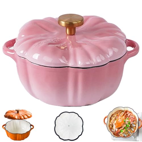 Enameled Cast Iron Pumpkin Dutch Ovens, Pumpkin Dutch Oven with Lid Covered Stockpot, 4-Quart Enameled Cast Iron Pot, Holds 2-3 Servings, Non-Stick, for All Stovetops (Pink,S 6.2in) von Generisch