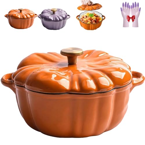 Enameled Cast Iron Pumpkin Dutch Ovens with Lid, 6.3/7.87'' Pumpkin Dutch Oven, Double Handle Design, Oven and Stovetop for Cooking Stews Soup, Halloween & Thanksgiving Decor (Orange 7.9'') von Generisch