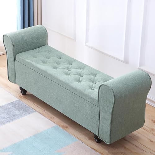 End of Bed Linen Storage Ottomane Bench with Arms and Wood Legs Modern Padded Shoe Bench with Flip Top Storage Box for Bedroom or Hallway (Türkis) von Generisch