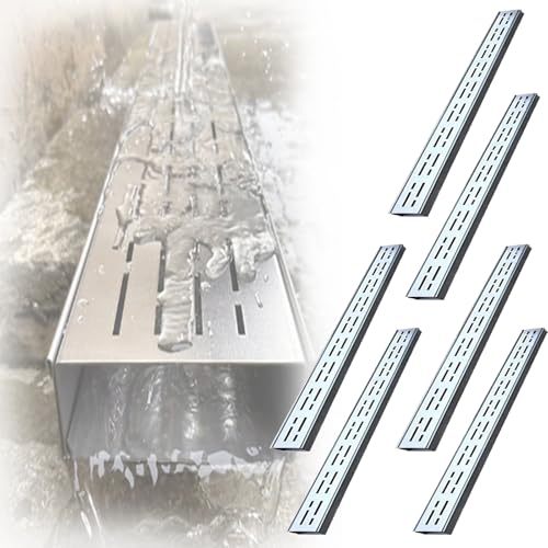 Entwässerungsgraben aus Edelstahl mit Grill, silberfarbener Regenwasserk für den Außenbereich, Keller, Terrasse, Garten, Pool, schmales Dachrinnensystem (3,5 cm x 3 cm), 6 Stück von Generisch