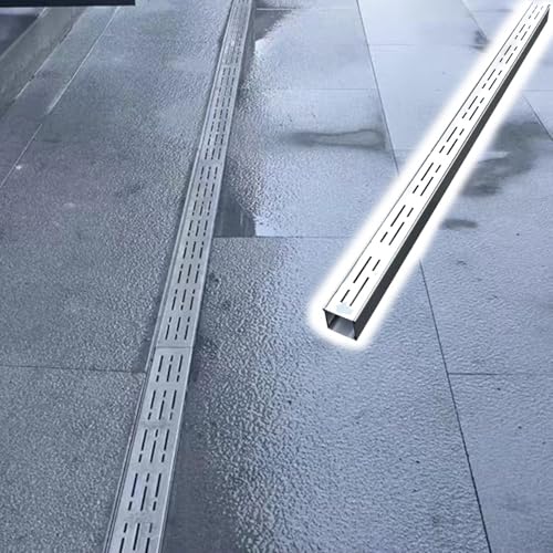 Entwässerungskanalsystem aus Edelstahl, U-Schlitz, 4,27 m, schmaler Pflasterstein- und Querformat, mit abnehmbaren Metallrosten, Bodenwanne, Dachrinne und Endkappe (10,2 x 5,1 cm) von Generisch