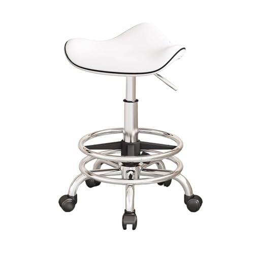 Ergonomischer, verstellbarer Rollhocker, 53–73 cm, weißer Sattelsitz für Friseursalon, Küche, Pub, bequemer Bürostuhl auf Rädern Ergonomischer, verstellbarer Rollhocker, 53–73 cm, weißer Sattelsitz für Friseursalon, Küche, Pub, bequemer Bürostuhl auf Rädern von Generisch