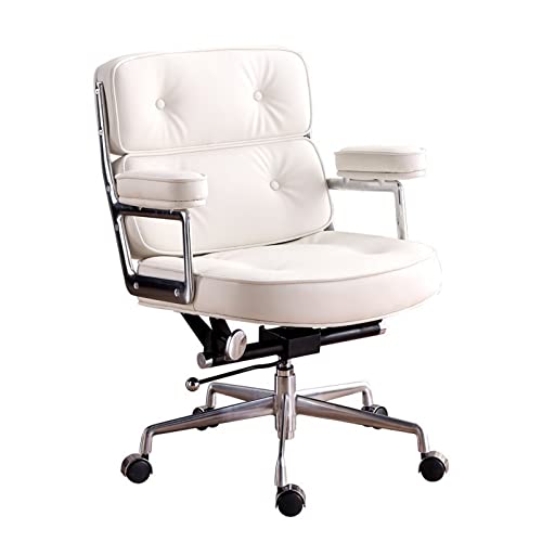 Ergonomischer Bürostuhl, höhenverstellbar, drehbarer Schreibtischstuhl mit segmentierter Rückenlehne für Zuhause und Büro, weißes Leder von Generisch