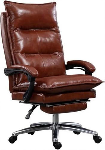 Ergonomischer Bürostuhl, luxuriöser Chefsessel aus echtem Leder, Chefsessel mit einziehbarer Fußstütze, voll zurücklehnend, hohe Rückenlehne, Drehstuhl für ultimativen Komfort von Generisch