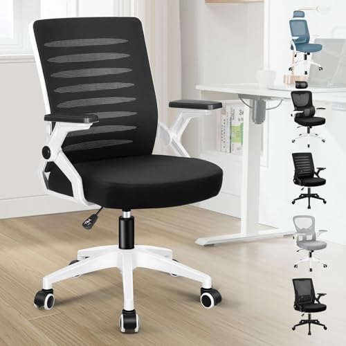 Ergonomischer Bürostuhl, verstellbare Lendenwirbelstütze, Schreibtischstühle für Zuhause, Büro, mittlere Rückenlehne, Drehstuhl, Computerstuhl mit hochklappbaren Armlehnen, Kippfunktion, Schwarz und von Generisch