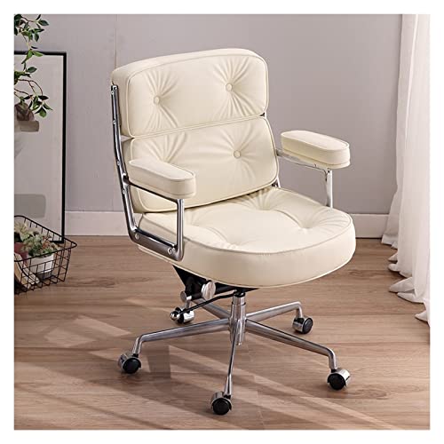 Ergonomischer Bürostuhl aus Leder, verstellbarer Drehstuhl, Schreibtischstuhl mit segmentierter Rückenlehne, bequemer Bossitz für Zuhause & Büro, Weiß & Beige, PU-Finish von Generisch