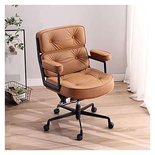 Ergonomischer Bürostuhl aus Leder, verstellbarer Drehstuhl, Schreibtischstuhl mit segmentierter Rückenlehne, höhenverstellbarer Bossitz für Zuhause & Büro, Weiß & Braun, PU-Optionen von Generisch