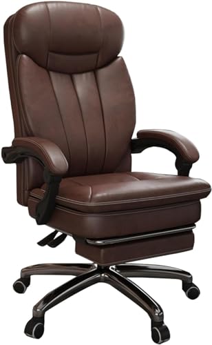 Ergonomischer Bürostuhl aus Leder für Zuhause, verstellbarer verstellbarer Computerstuhl mit einziehbarer Fußstütze, Braun, Einheitsgröße – ultimativer Komfort und Stil von Generisch