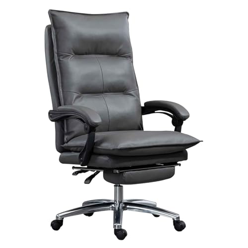 Ergonomischer Bürostuhl aus echtem Leder mit einziehbarer Fußstütze für Chefcomputer, Komfort, hohe Rückenlehne, Drehstuhl von Generisch