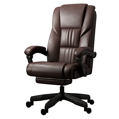 Ergonomischer Bürostuhl mit Fußstütze und Neigung, PU-Leder, Drehstuhl, Schreibtischstuhl, Schwarz/Braun von Generisch