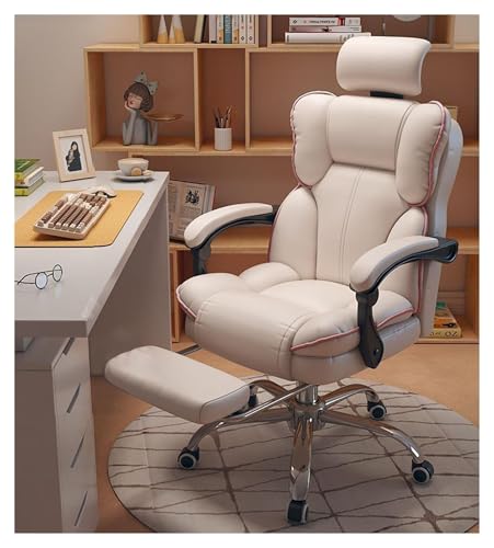 Ergonomischer Bürostuhl mit Lendenwirbelstütze und Fußstütze, verstellbare Rückenlehne, Dreh-Design, Lederbezug (schwarz + rosa Schaumstoff & Latex), professioneller Komfort für Zuhause & Büro von Generisch