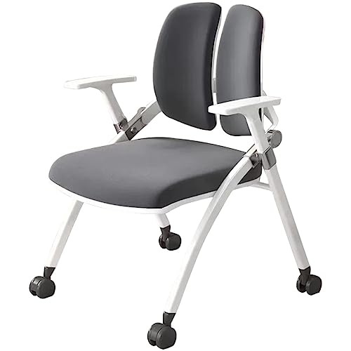 Ergonomischer Bürostuhl mit Rollen, tragbarer, grauer Konferenz- und Trainingsstuhl, komfortables Design mit doppelter Rückenlehne, verstellbare Höhe, ideal für Zuhause und Büro (53 x 58 x 86 cm) von Generisch
