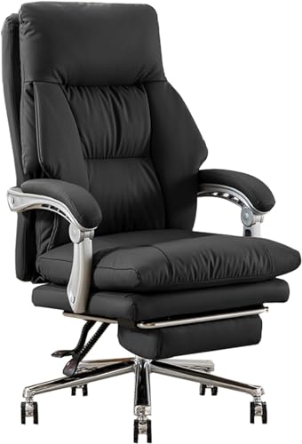 Ergonomischer Bürostuhl mit echtem Leder, Drehstuhl mit einziehbarer Fußstütze, verstellbarer Hebebühne und Rückenlehne für bequeme Computernutzung, Zuhause oder Büro von Generisch