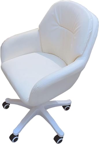 Ergonomischer Bürostuhl mit hoher Rückenlehne, PU-Leder, Drehstuhl mit Rollen und Sockel, Schreibtischstuhl für Schlafzimmer/Schminktisch (Farbe: Weiß) von Generisch