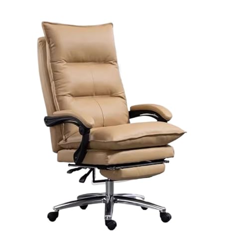 Ergonomischer Bürostuhl mit hoher Rückenlehne – verstellbarer Drehstuhl mit bequemem Kissen – Leder-Gaming-Stuhl für Zuhause und Chefgebrauch (Khaki) von Generisch